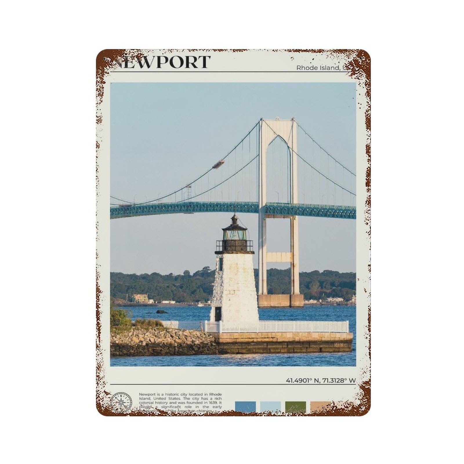 xiaoxiaoshen Real Photo Newport Decor Rhode Island USA Wall Decor Art Metal Tin Poster Modern Home Decor Art Home Bar Shop Decorations Vintage Sign 40x30cm