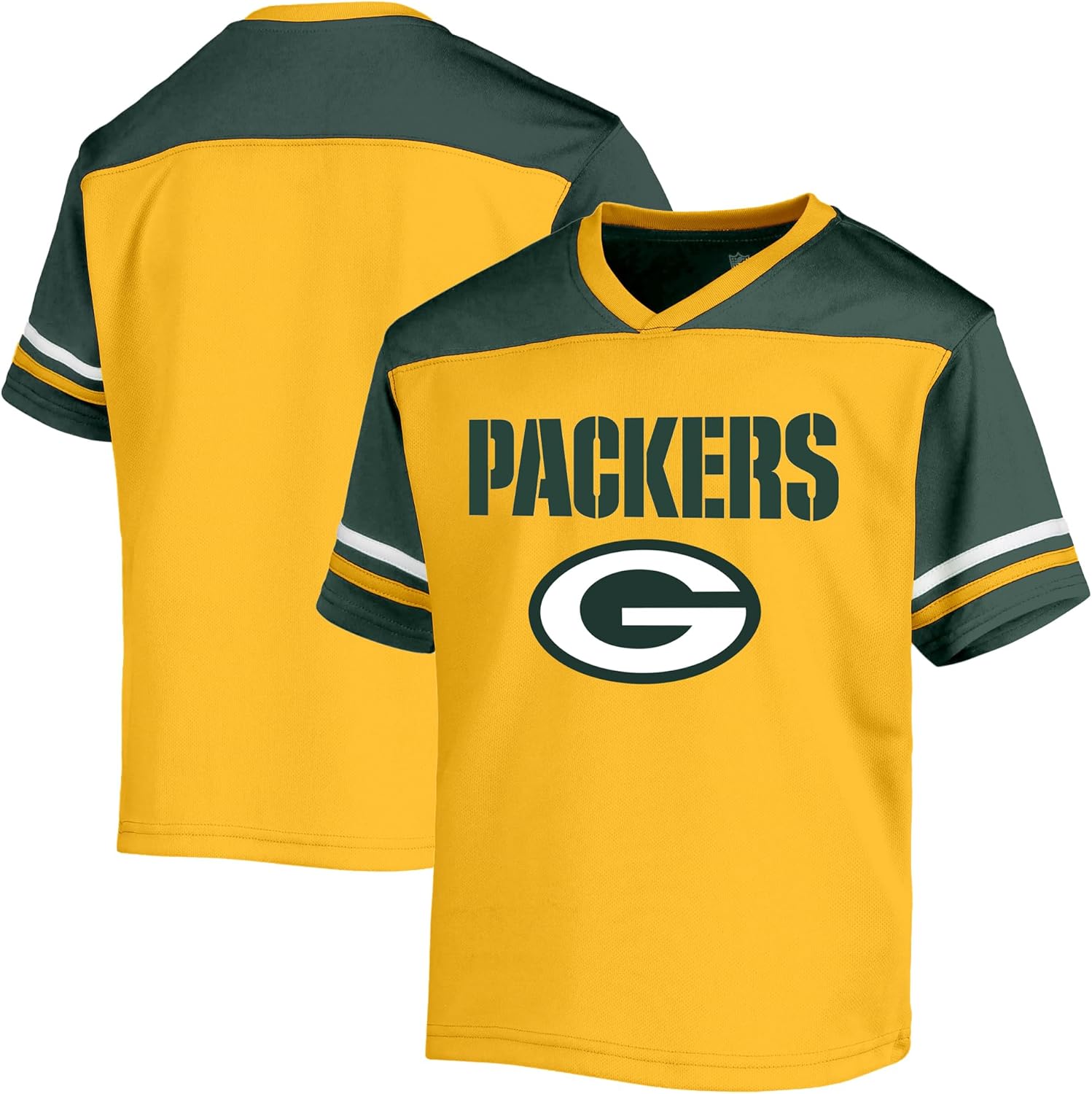 NFL Kids Youth 8-20 Officially Licensed Team Color V-Neck Wordmark Performance Primary Logo Jersey T-Shirt