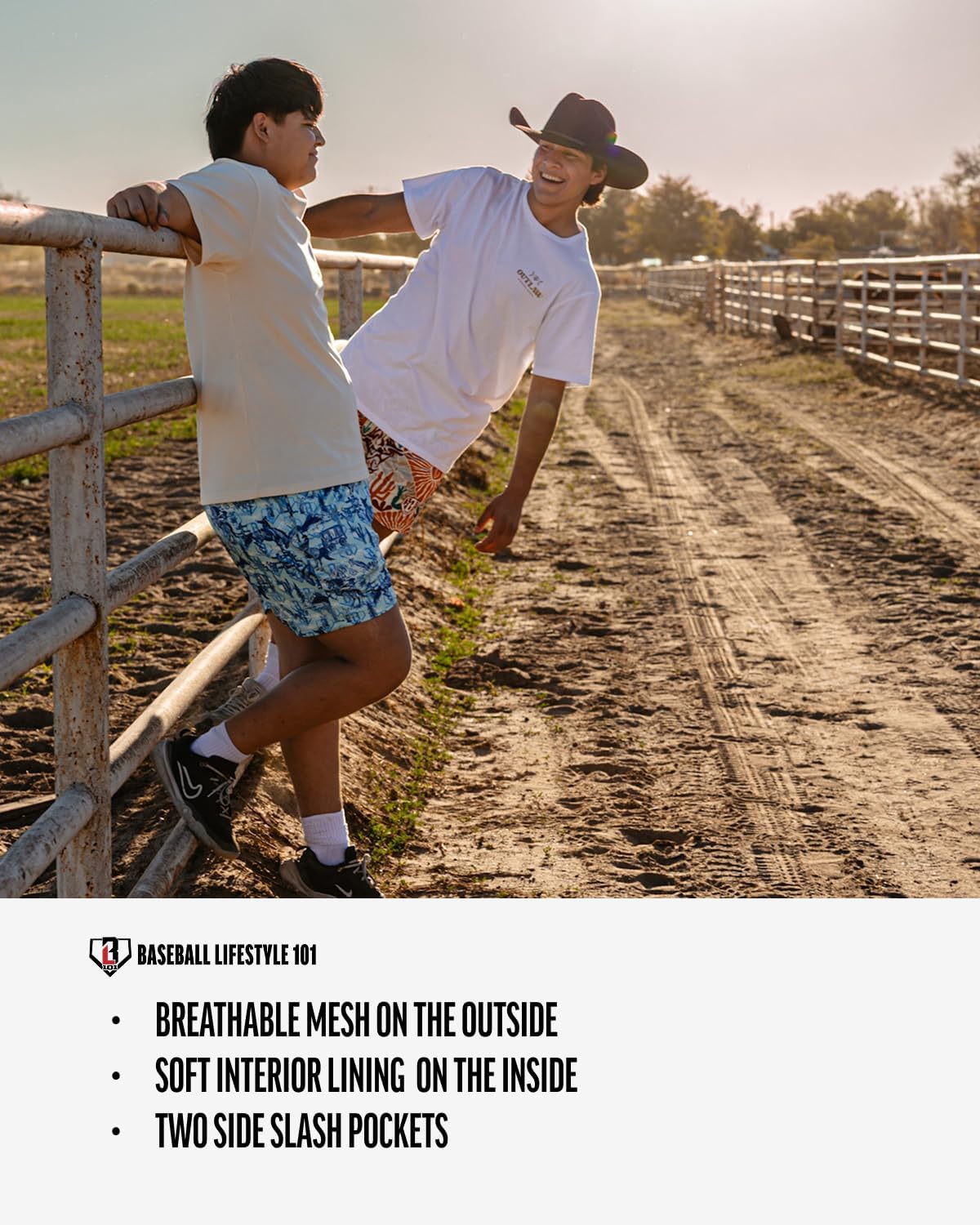 Baseball Lifestyle 101 Men's Saddle Up N Swing Mesh Shorts with Side Pockets and Elastic Waist, 5 in Inseam S-2XL Sizes