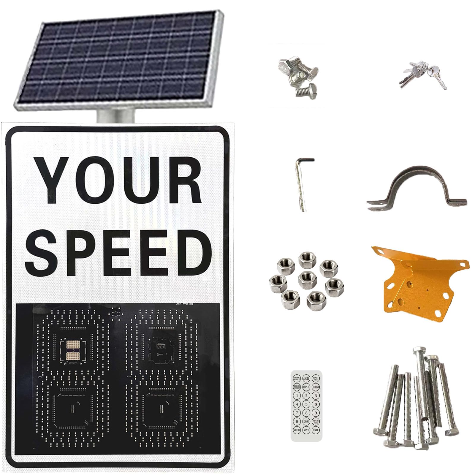 Radar di velocità, display di velocità, tachimetro a 2 cifre 50*60cm | Telecomando wireless, radar di velocità solare a LED, tachimetro lampeggiante