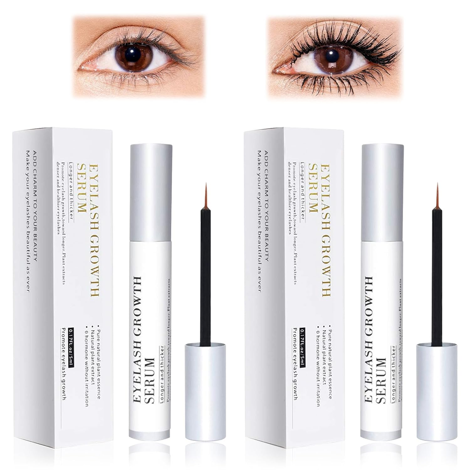 Pack of 2 Eyelash Serum Without Hormones Lash Serum for Stronger Irritation-free Growth Longer Fuller Protects and Strengthens Eyelashes 5 ml