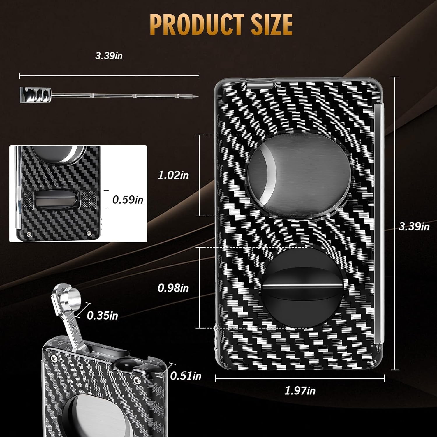 Carbon Fiber Cigar Cutter Stainless Steel Punch Compact Cutting Accessory