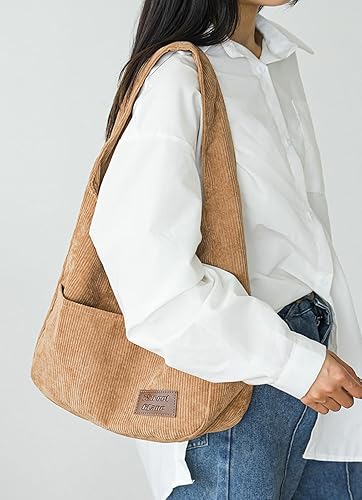 Miniatura 4 de Bolso de mano de pana unisex retro, bolso de hombro con múltiples bolsillos, para trabajo, universidad, con compartimento para mensajero