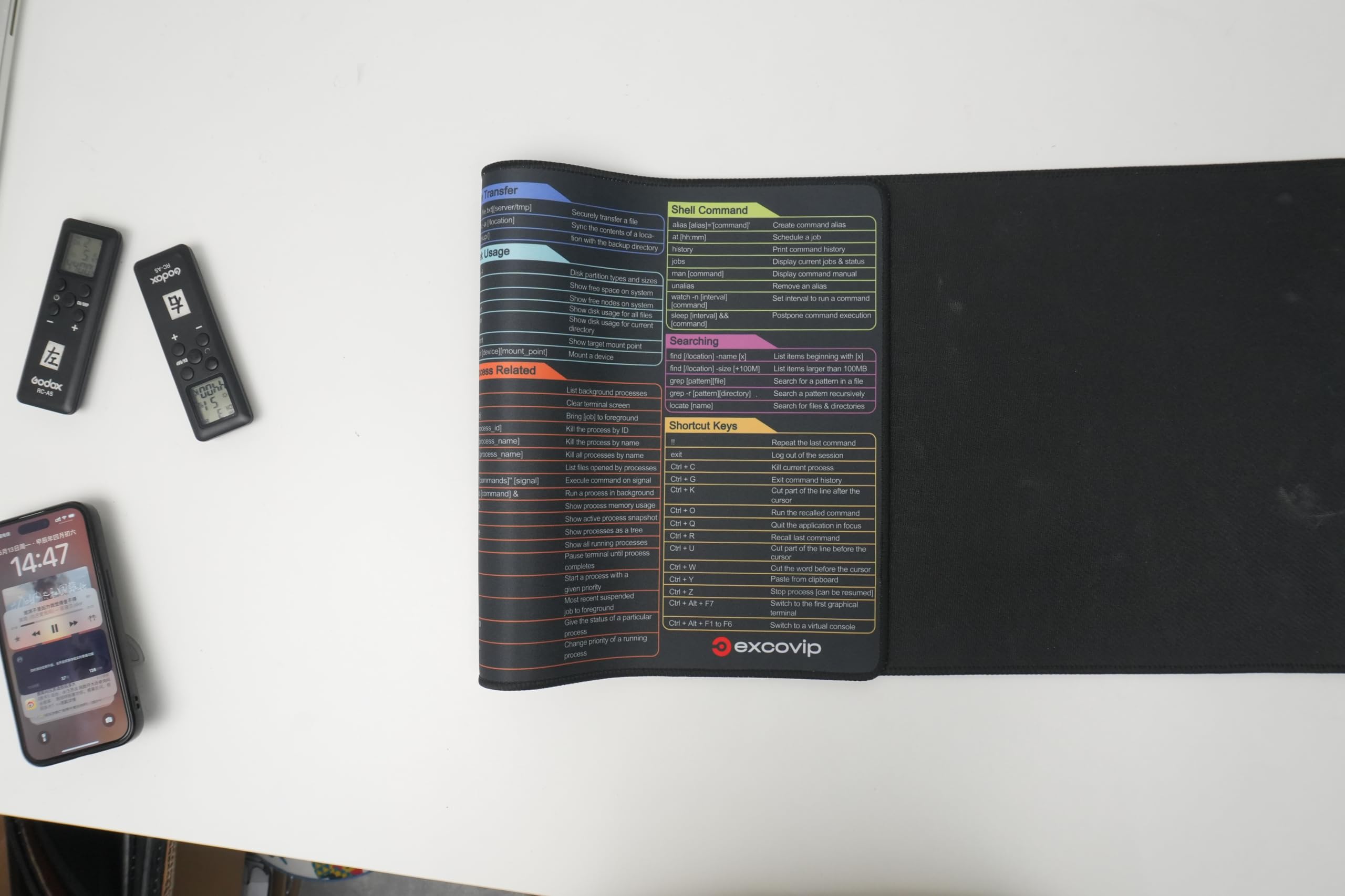 excovip Podkładka pod mysz Linux Commands - Podkładka pod mysz ze skrótami,Rozszerzona duża podkładka na biurko, skrót klawiaturowy,Mata na biurko, zszyte krawędzie, antypoślizgowa (80x30cm)