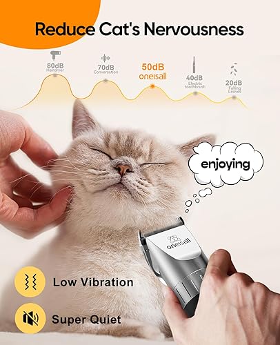 Miniatura 2 de oneisall Cortapelos para gatos, cortadora de pelo de gato silenciosa para cabello enmarañado, suministros recargables de aseo de gatos para cabello