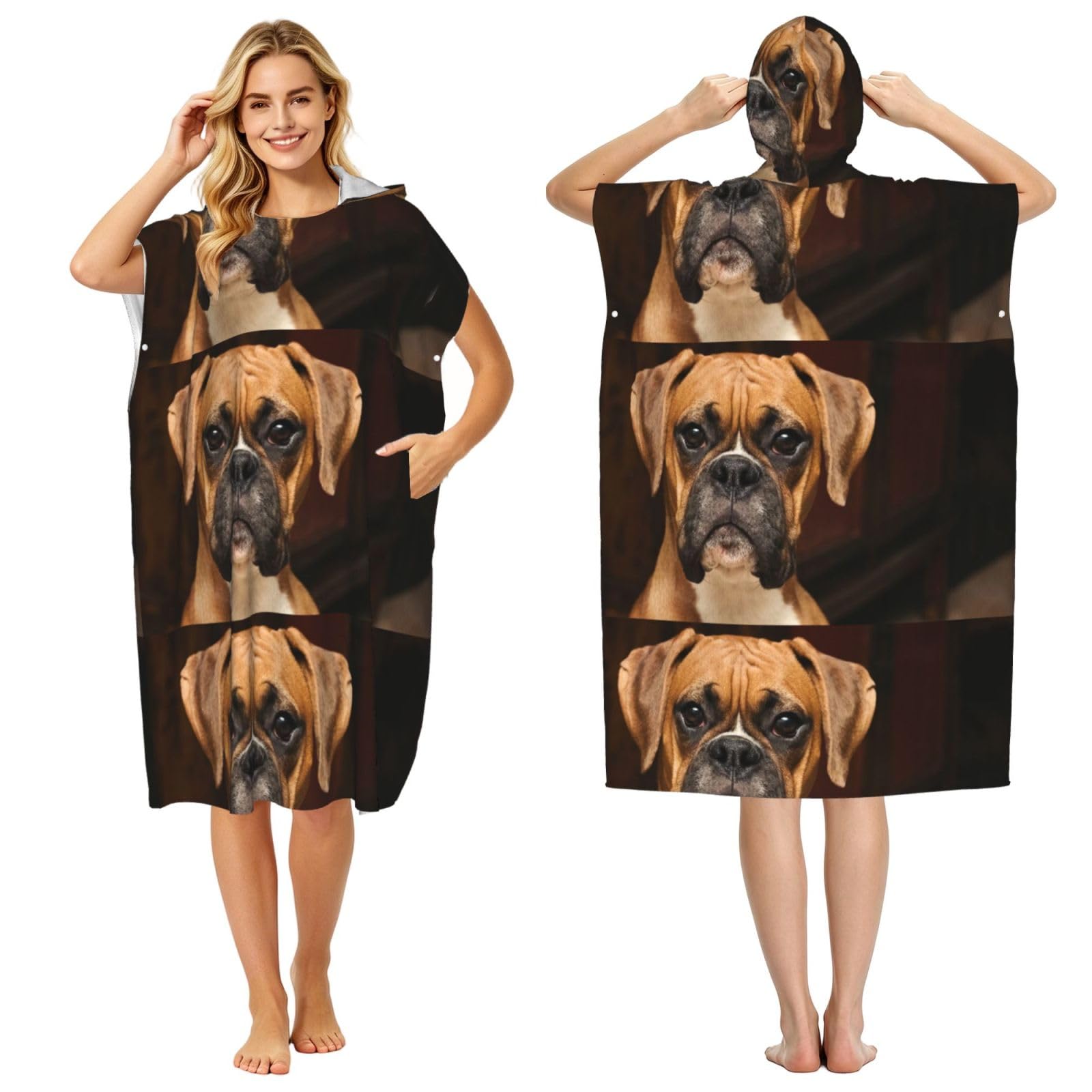 Poadnly Boxer Dog, Adult Hooded Beach Towel 90 x 110 cm,Changing Bath Robe, Surf Poncho Towel For Women Men