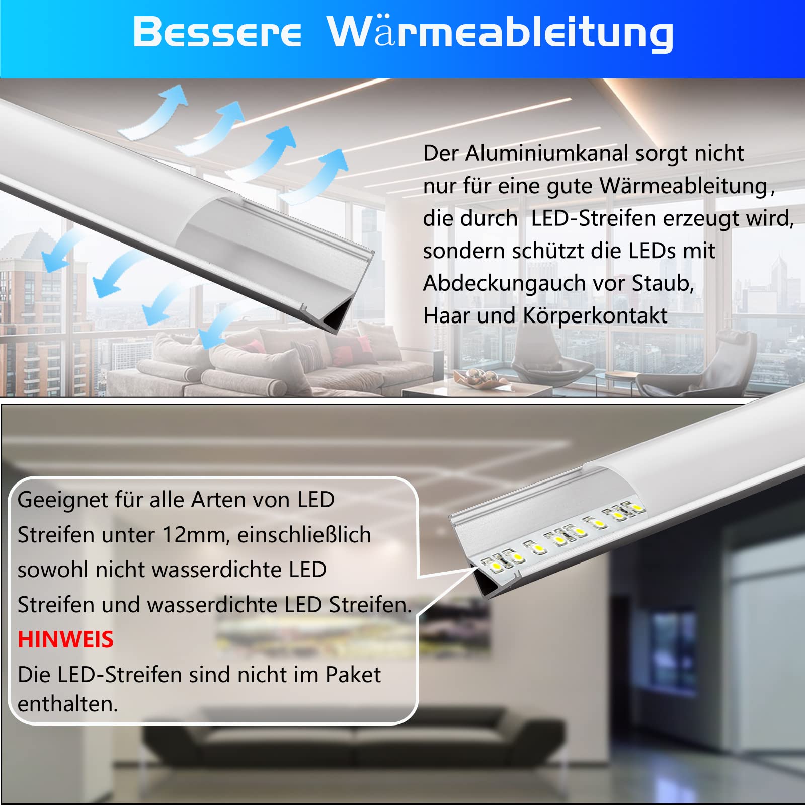 Efishine 20-PACK profil aluminiowy LED 20 x 1M, profil aluminiowy w kształcie V z mleczną osłoną, zaślepkami i klamrami montażowymi do taśm, bardzo prosta instalacja……