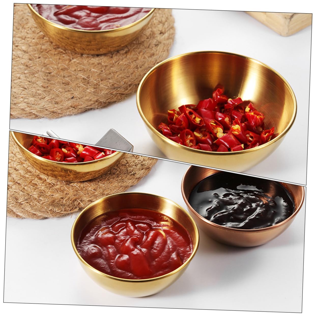 GRIRIW 4 Pcs Stainless Steel Plate Soy Tableware Sauce Dish Platter Tray Japanese Soy Sauce Para Mini Postres Mini Dipping Plates Circle Tray Ramekins Sauce Cups Flatware Sauce Holder