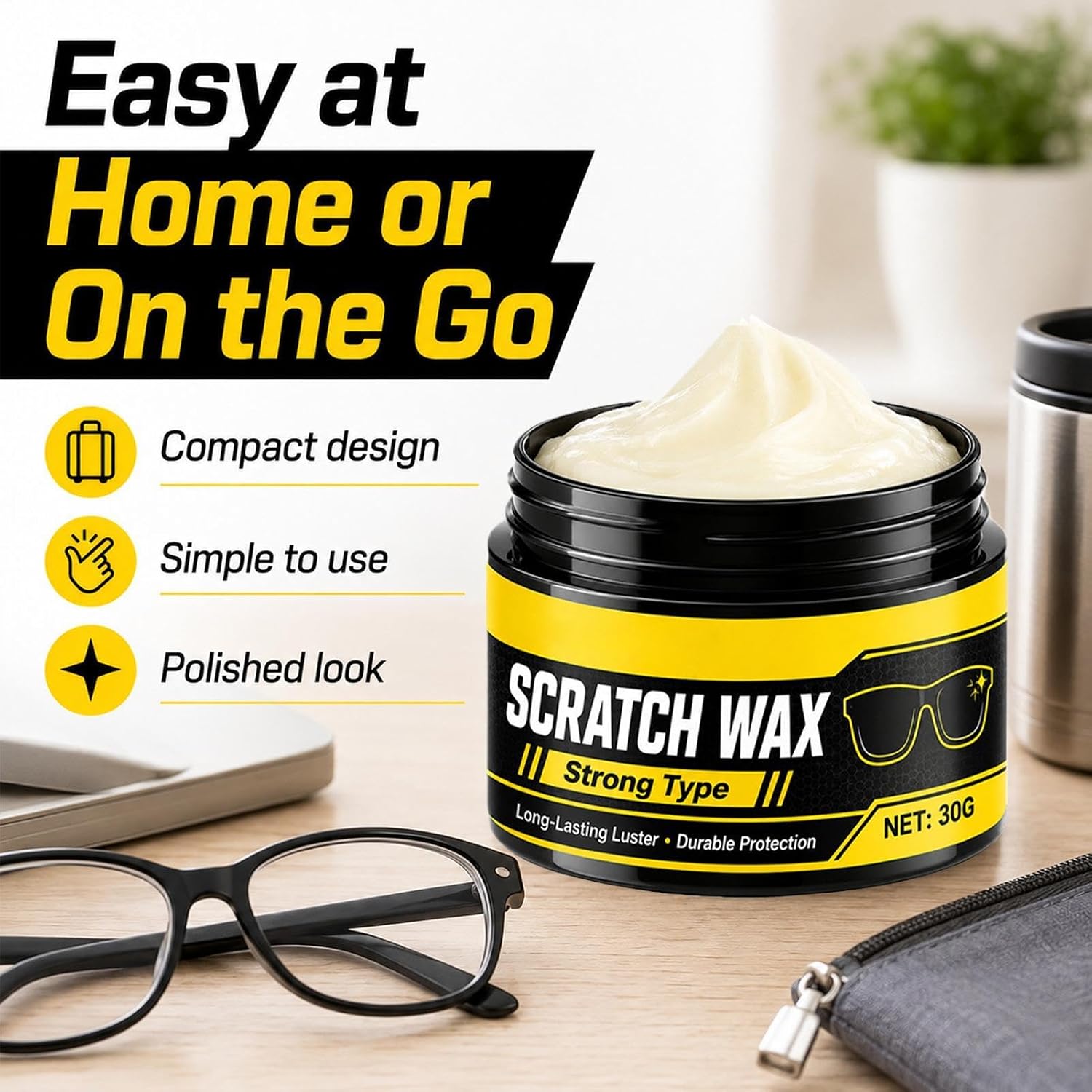 Eyeglass Scratch Remover, with Lens Repair Wax Polishing Compound, 6x6x5cm, Optical Glass Restorer, Screen Buffer, Nano-Scratch Filling Agent, for Phones Watches Windshields Cameras