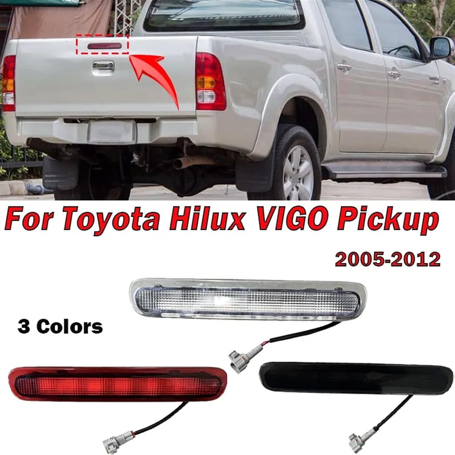 For toyotas Hilux 2005-2012 3rd Third High Position Brake Light Pickup Brake Light Mount Stop Warning Lamp Car Accessories(Red)