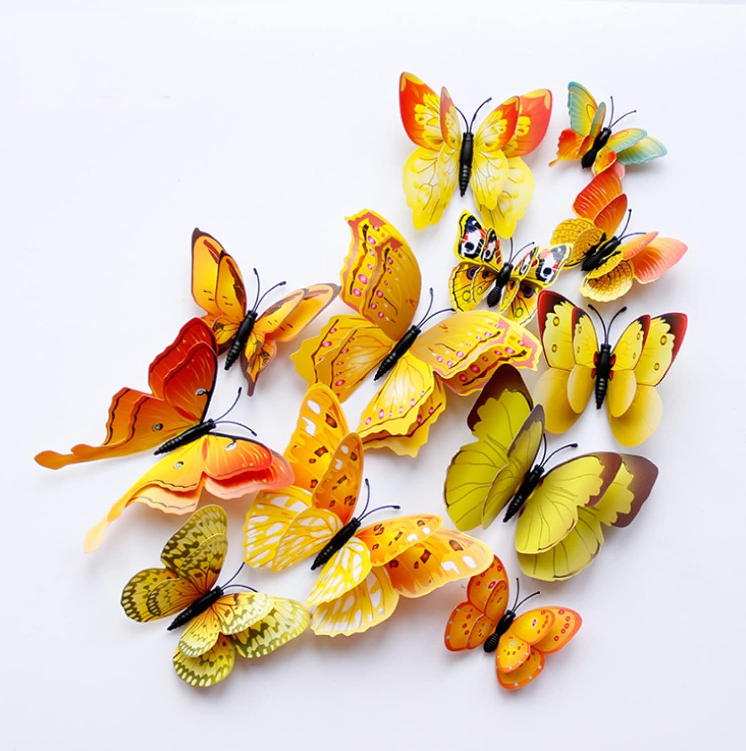 JAAMSO ROYALS Yellow 3D Magnet Butterfly Stickers for Wall, Butterfly Decoration Items, Butterfly Stickers, Butterfly Wall Decor, Butterflies, Butterflies for Wall Decoration (Set of 12)