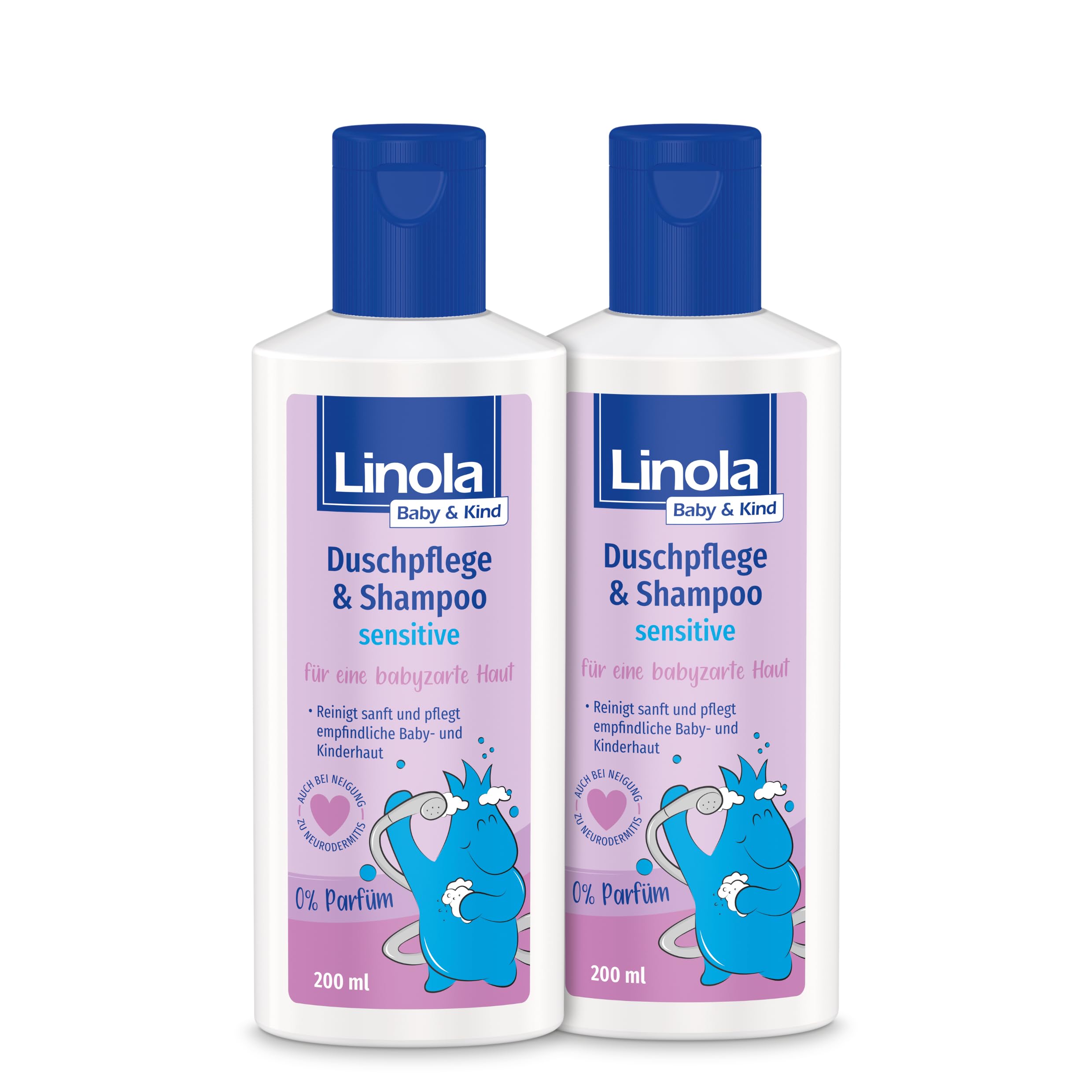 Linola Baby & Kind Duschpflege & Shampoo sensitive - 2 x 200 ml - Für Haut und Haar | 2-in-1 Duschgel & Shampoo für sensible Baby- und Kinderhaut