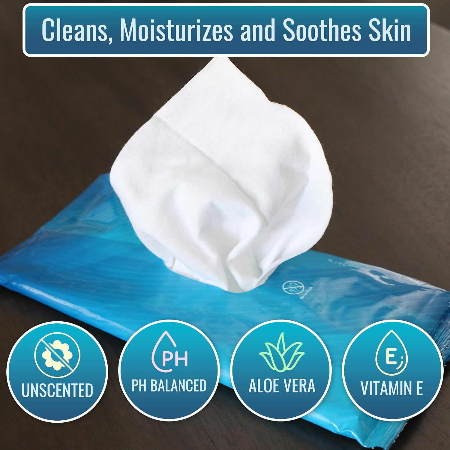 HealthSmart Adult Bathing Wet Wipes, Pack of 10, pH Balanced, Vitamin E & Aloe, Unscented, Rinse Free, Perfect for Travel, White