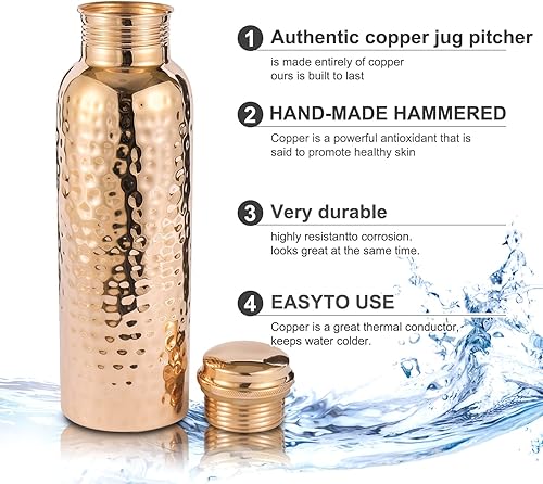 Miniatura 3 de Botella de agua de cobre con bolsa de yute, extra grande de 34 onzas, recipiente de cobre puro para beber, bebe más agua, botella de cobre para