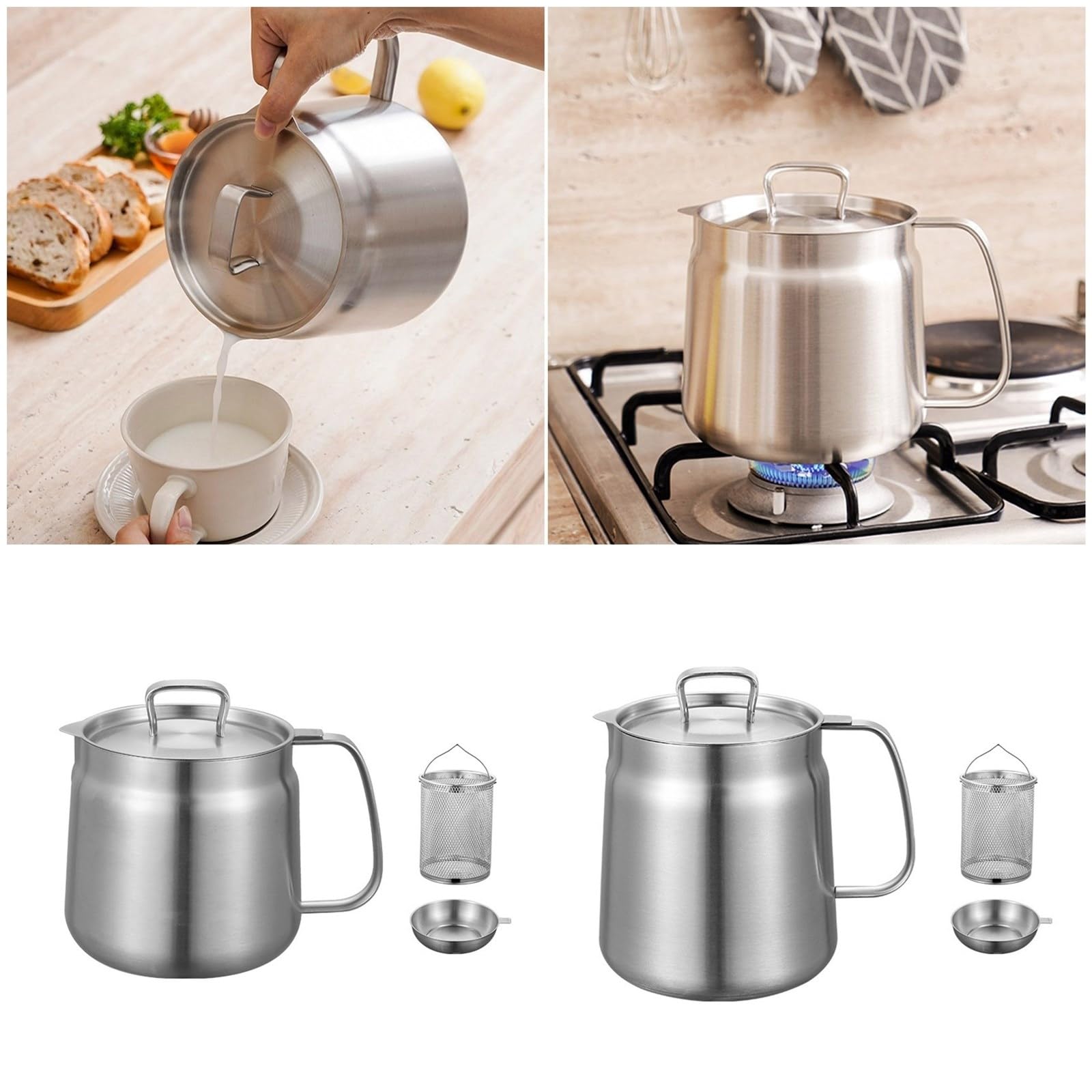 Depósito de gestión de aceite inoxidable de gran capacidad, filtro antibloqueo y ergonómico para cocineros aficionados con gran capacidad