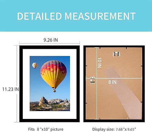 Miniatura 3 de Juego de 4 portarretratos de 8 x 10 pulgadas, portarretratos negros con paspartú, fotos de 5 x 7 o 8 x 10 pulgadas sin paspartú, vidrio de PVC, para