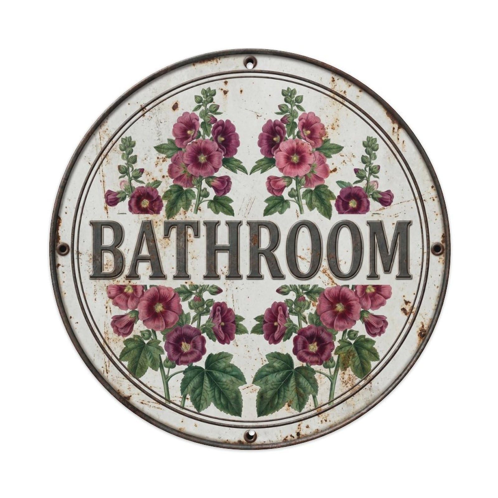 Botanical Floral Room Label Bathroom Hollyhock Metal Tin Sign