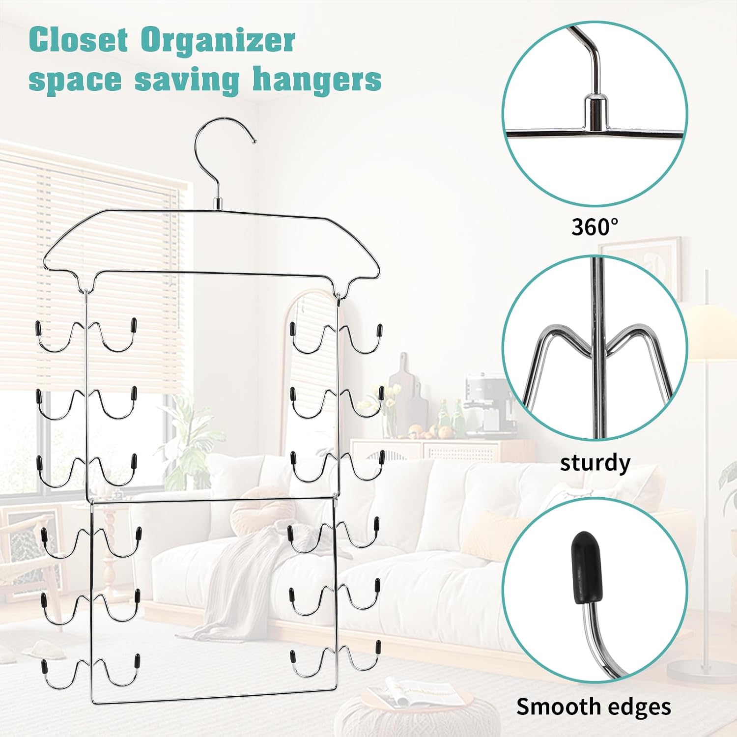 Tank Top Hanger Space Saving, 24 Hooks Bra Hanger for Closet Organization, Metal Multilayer Tank Top Organizer & Camisole Hanger for Underwear, Bathing Suits, Lingerie, 360° Swivel (1 Pack)