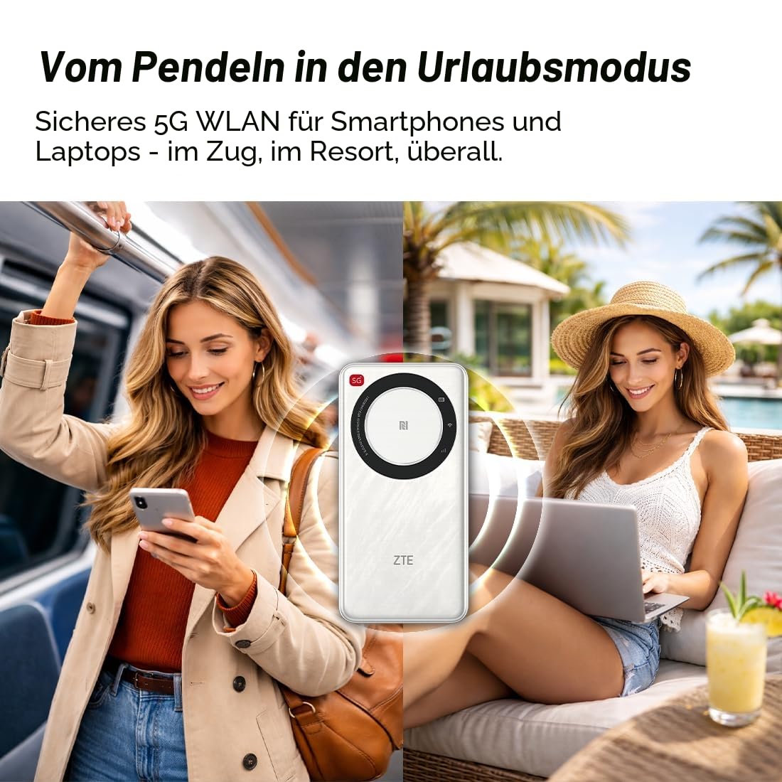 ZTE U30AIR 5G WLAN-Taschen-Router – 5G High-Speed-Konnektivität, Dualband-WLAN, flüssiges Streaming und Spiele, einfache Konfiguration, tragbar, unterstützt mehrere Geräte - Weiß