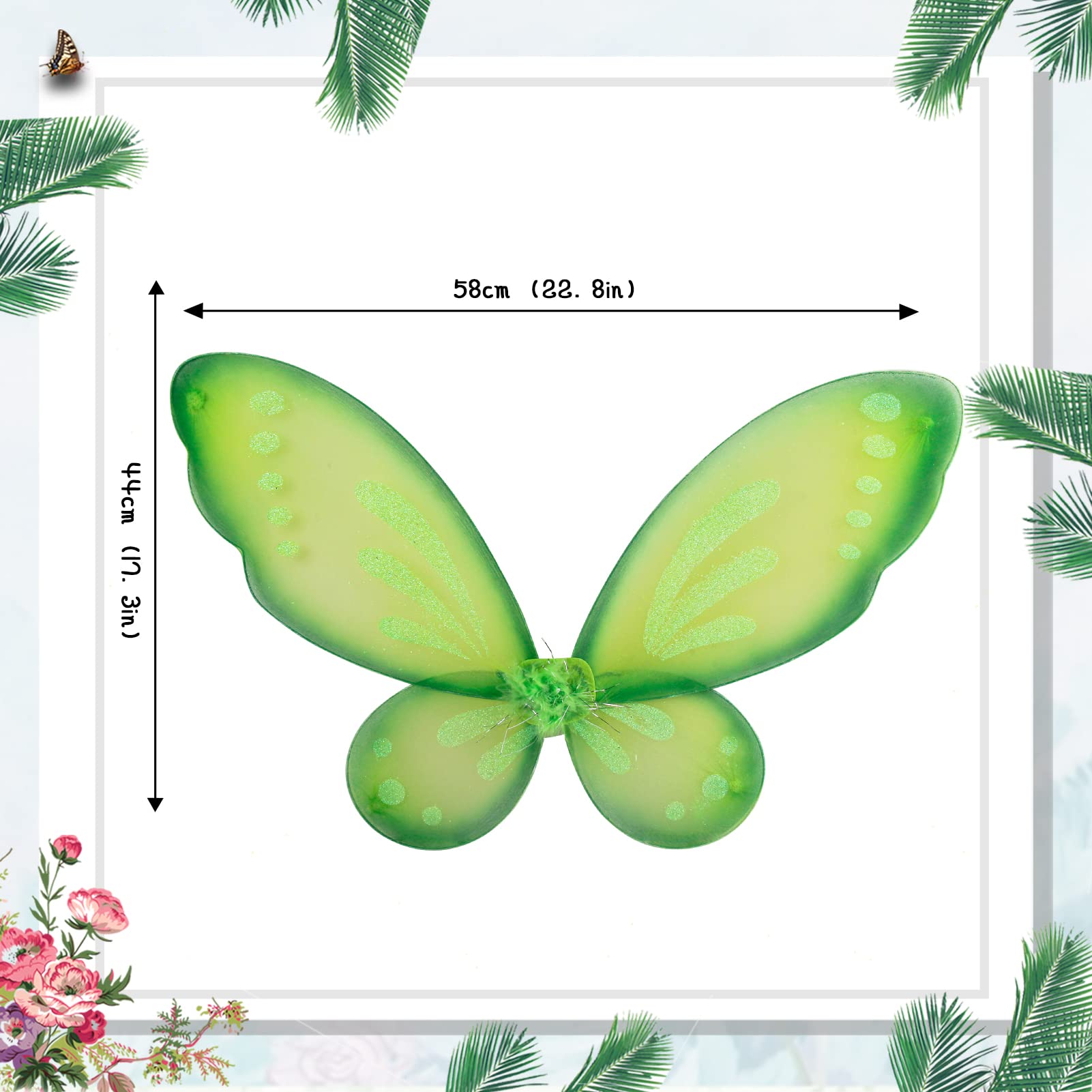 Ali Fata Adulto Bambina Costume Halloween, 1 Pezzi Ali Farfalla Donna Ali da Angelo Verde Accessori Carnevale per Natale Feste（58 * 44cm）
