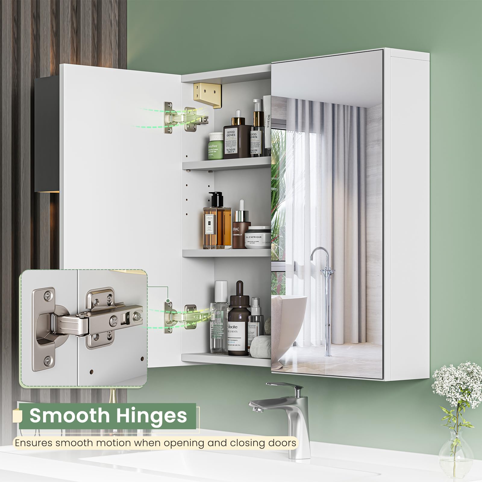 Dripex Armadietto Bagno con 2 Ante a Specchio 60 x 12 x 60 cm, Mobile Pensile da Parete con Ripiano Regolabile e Ripiano Aperto, Mobile Contenitore Salvaspazio, Bianco