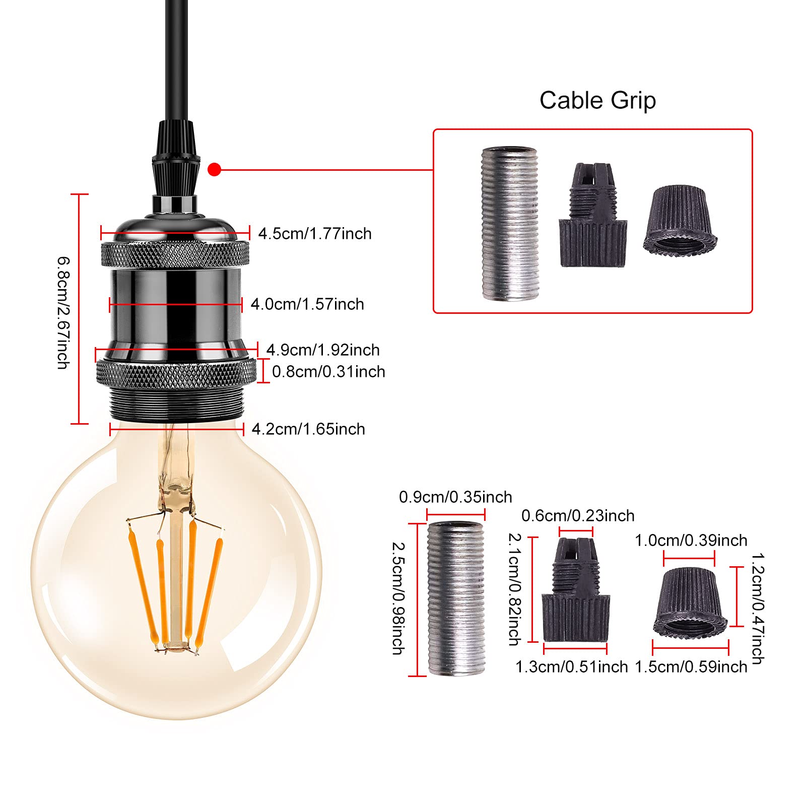 Portalampada Vintage ORFOFE Con Interruttore - Stile Retro Per Lampadine Edison