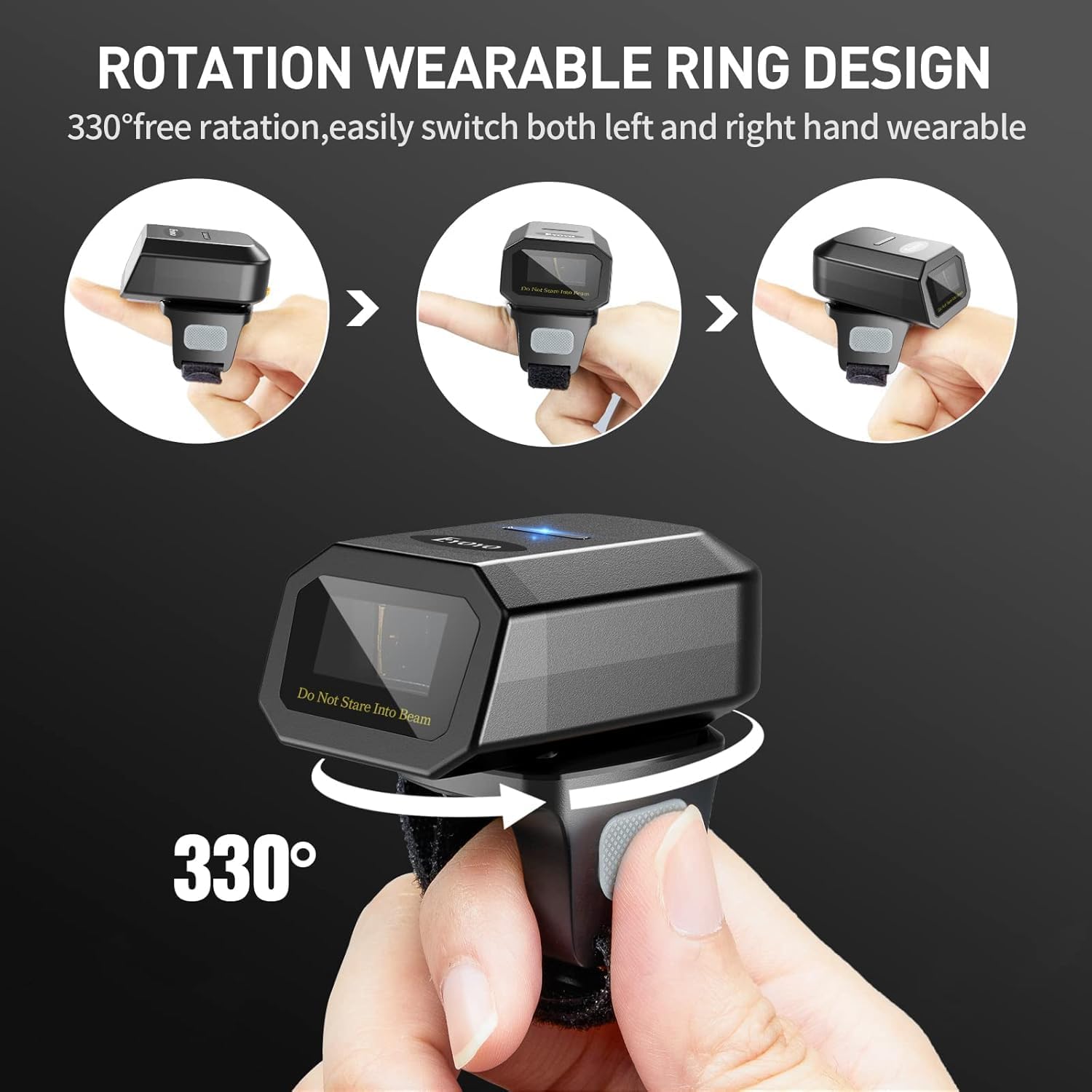 Eyoyo Mini Wearable 1D Finger Ring Barcode Scanner with Wireless Charging Dock, Left&Right-Handed Use, Bluetooth Hands Free Inventory Bar Code Reader for iPhone Android iOS Windows Mac OS Tablet
