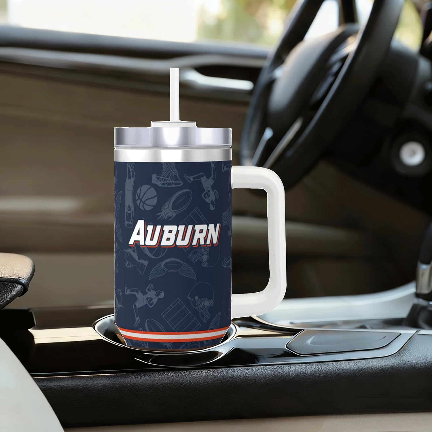 Tumbler 30oz Straight Skinny Portable Handle Car Cups With Anti slip Sleeve Straw Dust Cover,Sports Travel,Stainless Steel Insulated Gifts for Men Women Fans - Image 5