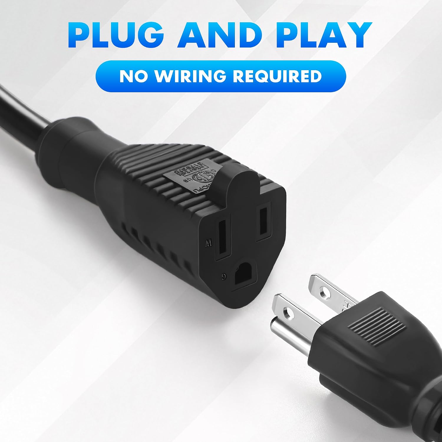 15 Amp AC Port Plug with Integrated 18" Extension Cord, 2 Pole 3 Wire NEMA 5-15 Flanged Inlet with Waterproof Covers, Exterior Electrical Connections for RV Trailer Block Heater Boat