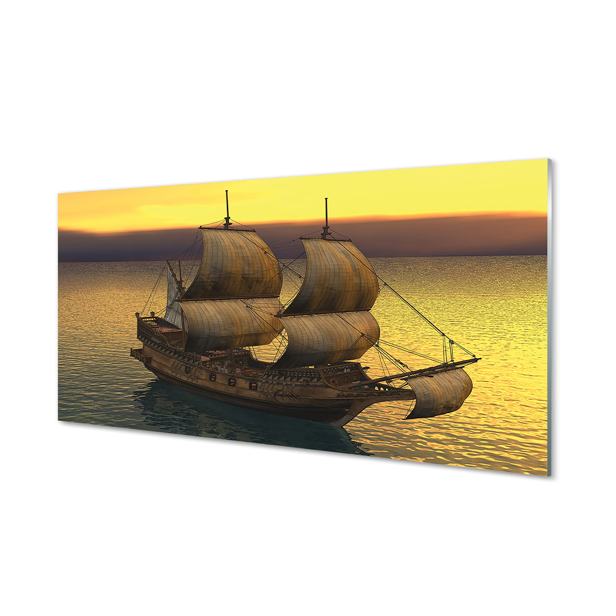 Crédence adhésive 100x50cm en verre trempé de sécurité avec motif de bateau jaune