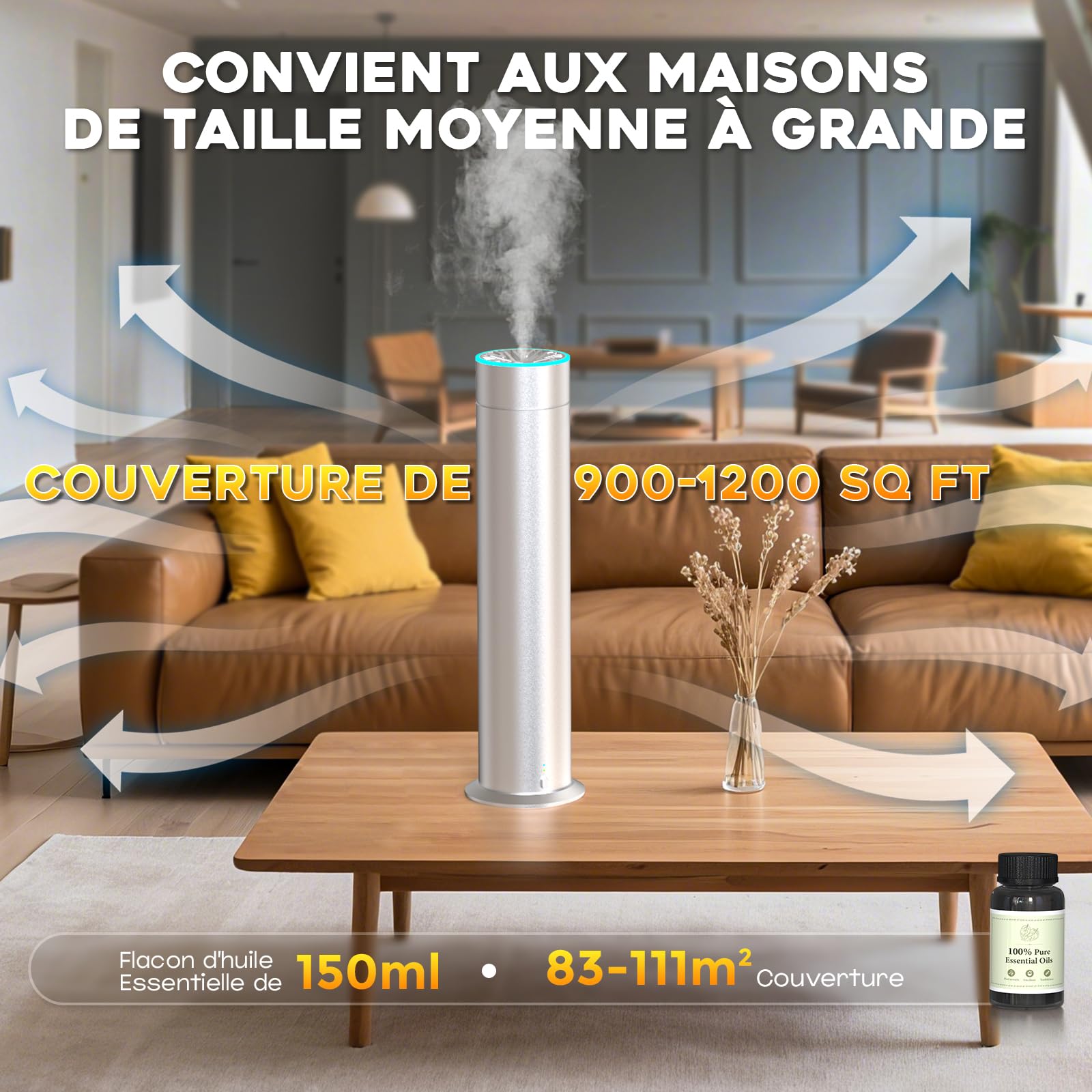 Difusor de aceites esenciales sin agua, difusor de aceites esenciales, 150 ml, cubre 1200 ft², cuadrados con mando a distancia e inteligente APP adecuado para hogares, habitaciones, spas, hoteles