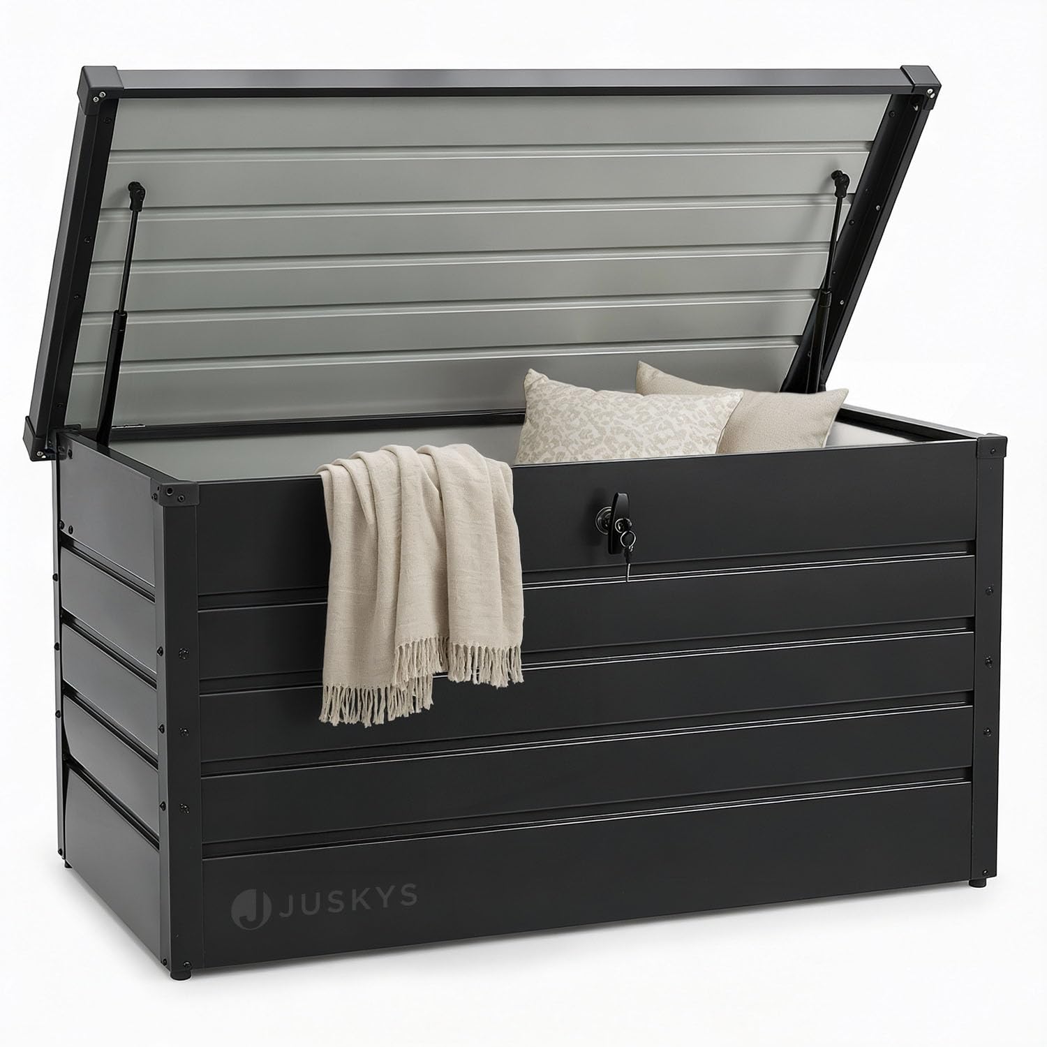 Juskys box di stoccaggio in metallo Limani 380 L – per esterni, impermeabile e chiudibile a chiave – contenitore da giardino per cuscini – antracite