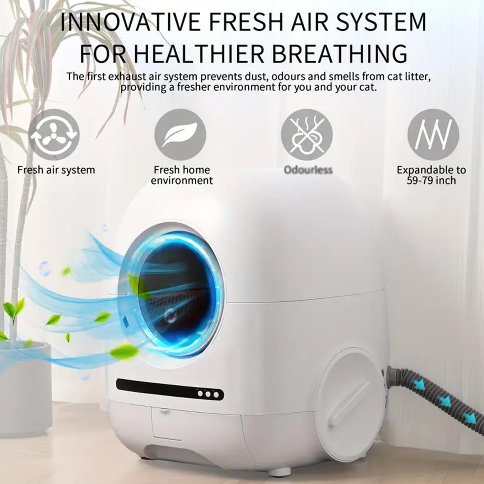 Litiere Chat Autonettoyante, Bac Litiere pour Chat Automatique avec Contrôle APP, Alerte Intelligente/Moniteur De Santé/Désodorisant Ionique, Capacité Maximale De 68L+9L