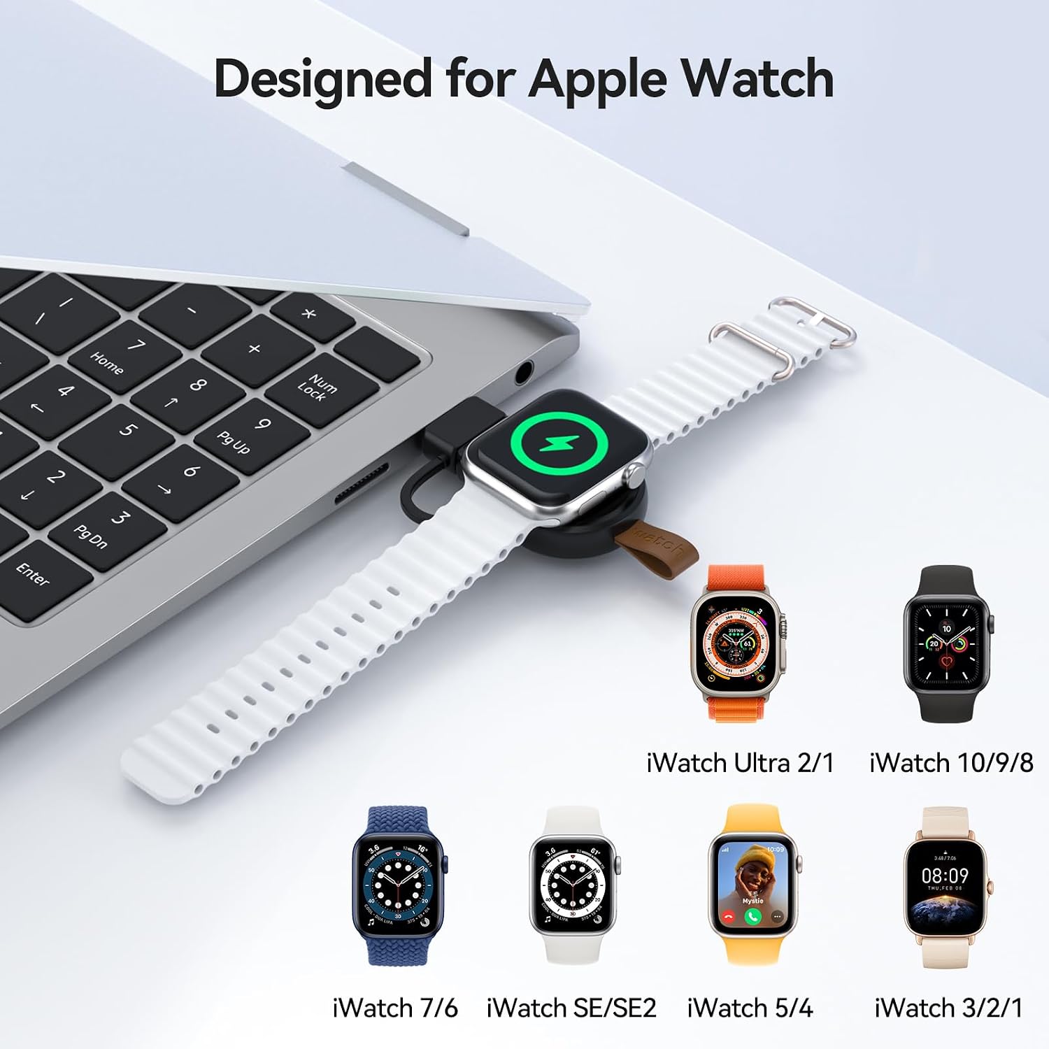NEWDERY Charger for Apple Watch Magnetic USB C/USB A Wireless Watch Charger image 2