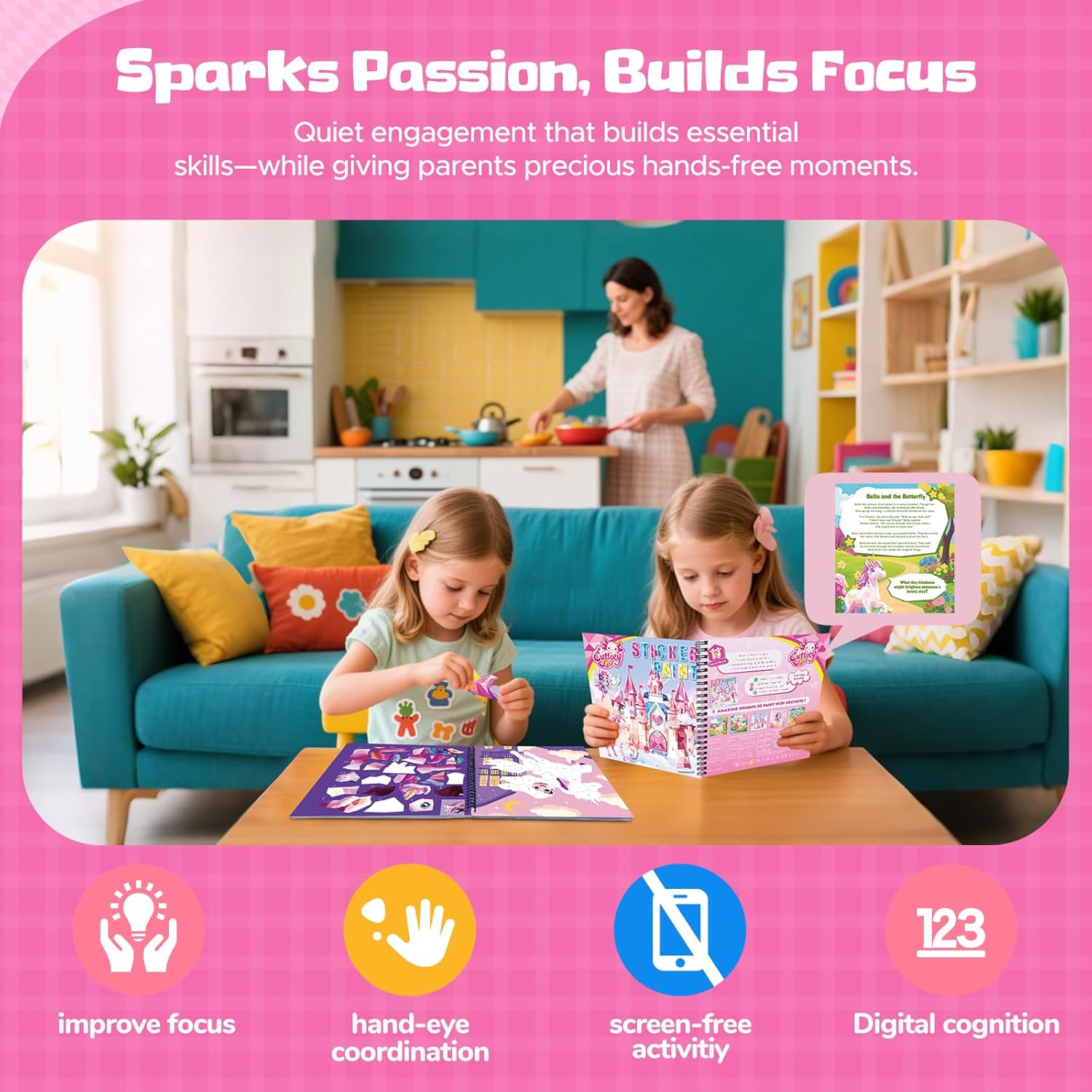 2PCS Paint by Number Sticker Book Travel Activities Essentials for Girls Kids Ages 4-10 Road Trip & Airplane Toys & Long Car Rides, Birthday Present, Preschool Classroom Party Gifts