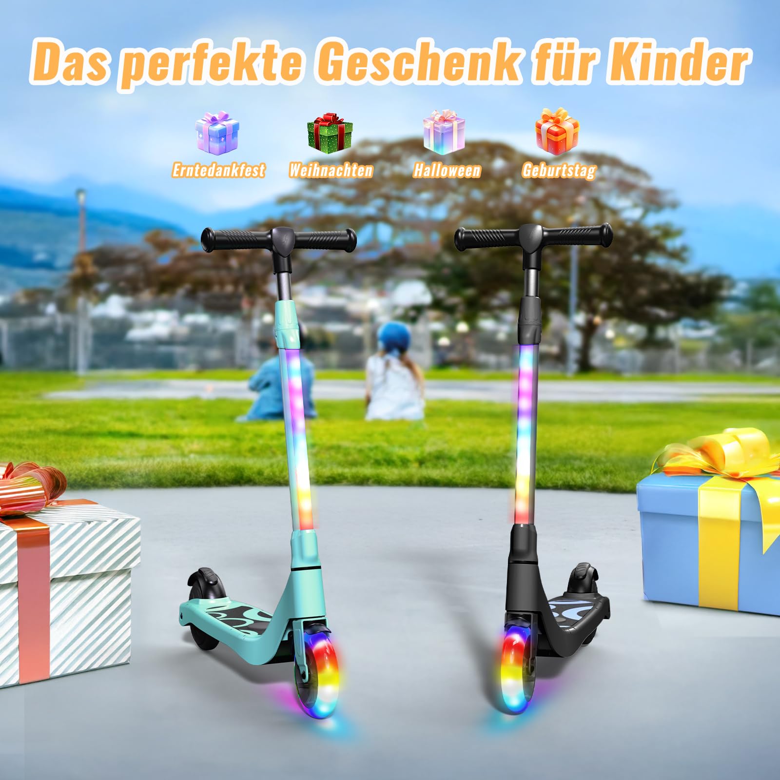 TST E - Patinete eléctrico para niños de 6 a 10 años, 5.3", con Luces LED Intermitentes y 3 Alturas Regulables, Motor de 45 W, Carga máxima de 70 kg, para niños de 6 a 10 años