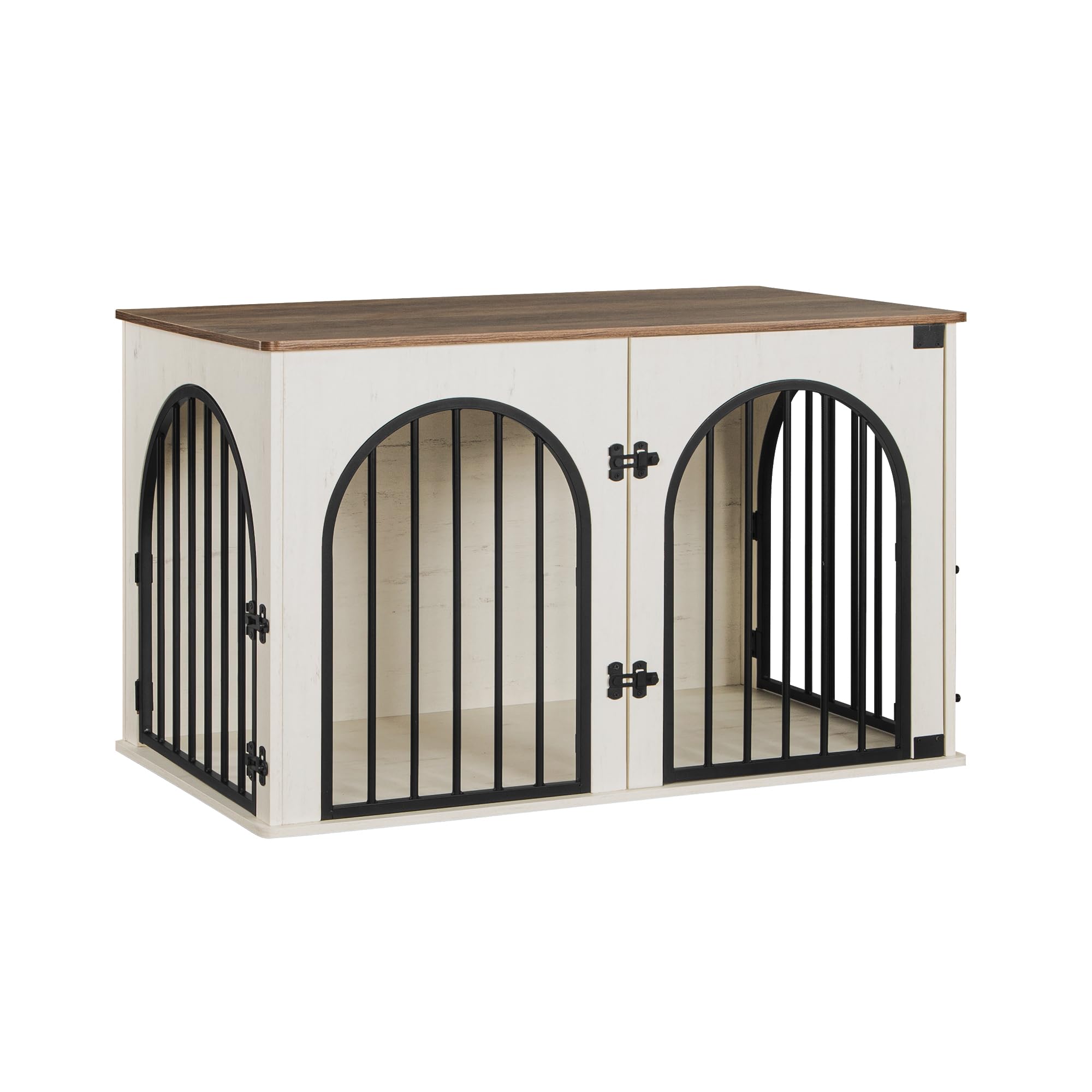 Hzuaneri Hundekäfig Möbel, 100cm Hundebox für Zuhause, 3 Türen, Bogentür, Moderne Hundebox Indoor für Hunde, Beistelltisch, Hundekäfig Hochbelastbar, 100 x 60 x 63 cm, Weiß Braun DFC84114B