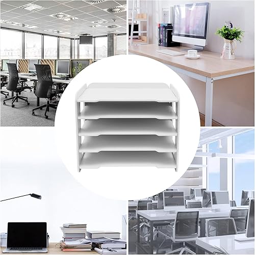 Miniatura 5 de PIOJNYEN Organizador de papel de oficina de madera extra ancho de 5 niveles, bandeja de alfabeto de escritorio, clasificador de papel A4, tablones