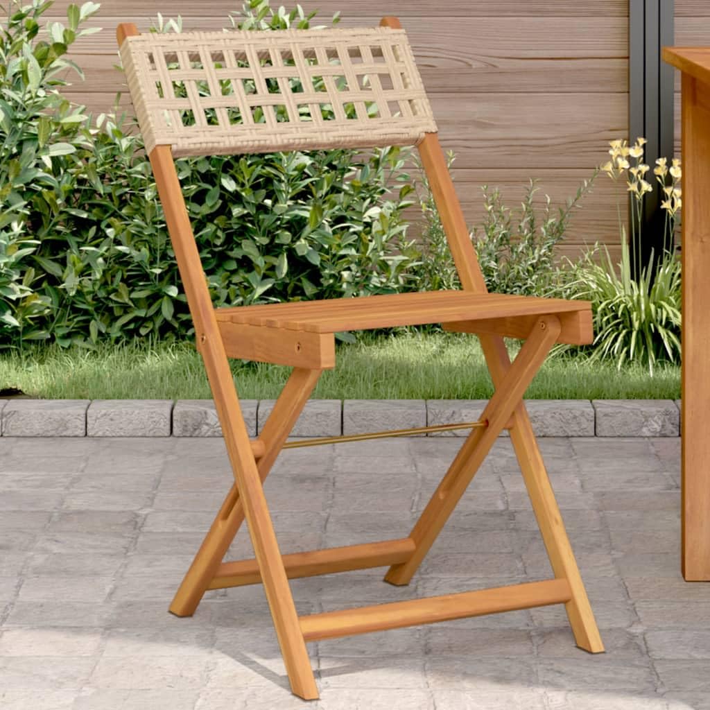 Chaises de bistro durables en acacia massif et polyrotin beige pour salle à manger de jardin