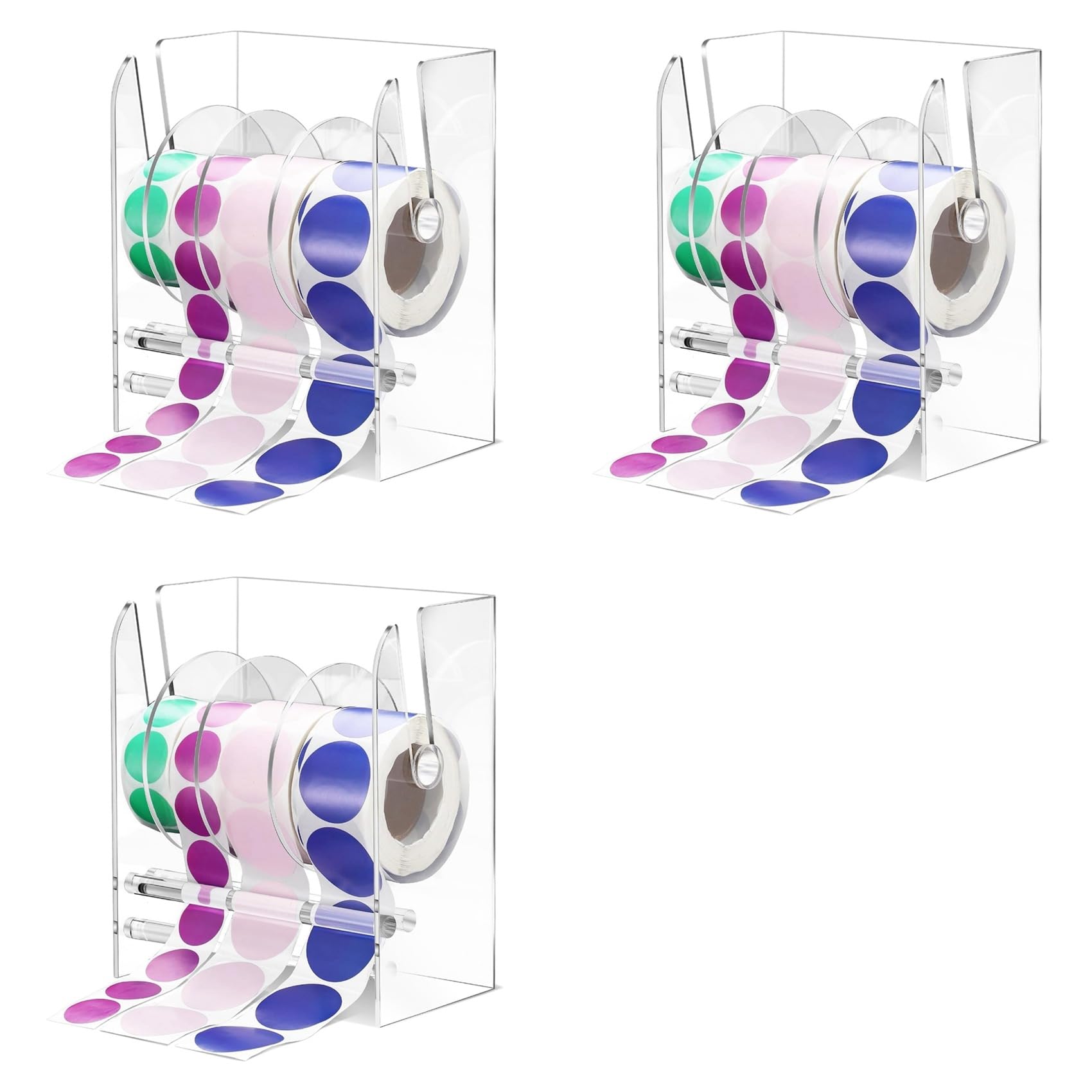 3X Distributeur D'Étiquettes Réglable Distributeur Rouleaux D'Autocollants en Acrylique Support Rouleau D'Autocollants Porte-Étiquettes Transparents Support D'Autocollants 4Disques