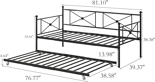 Miniatura 10 de ARFARLY Sofá cama de metal clásico con soporte de listones de acero de alta calidad, base de colchón multifuncional, marco de sofá cama con