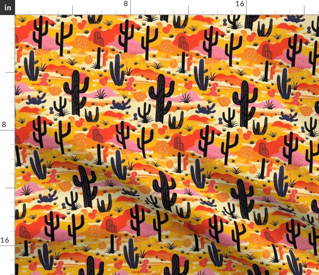 Spoonflower Fabric - Sunset Desert Cacti Landscape Bold Southwest Autumn Cactus Orange Red Printed on Petal Cotton Fabric Fat Quarter - Sewing Quilting Apparel Crafts Decor