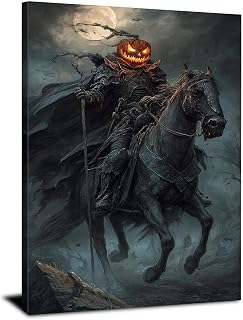 Creepy Pumpkin Knight Wall Art Vintage Halloween Art Wall Decor Spooky Pumpkin Canvas Prints Pictures Retro Dark Academia Painting Artwork for Living Room Kitchen Bedroom Home Decorations 32x48"