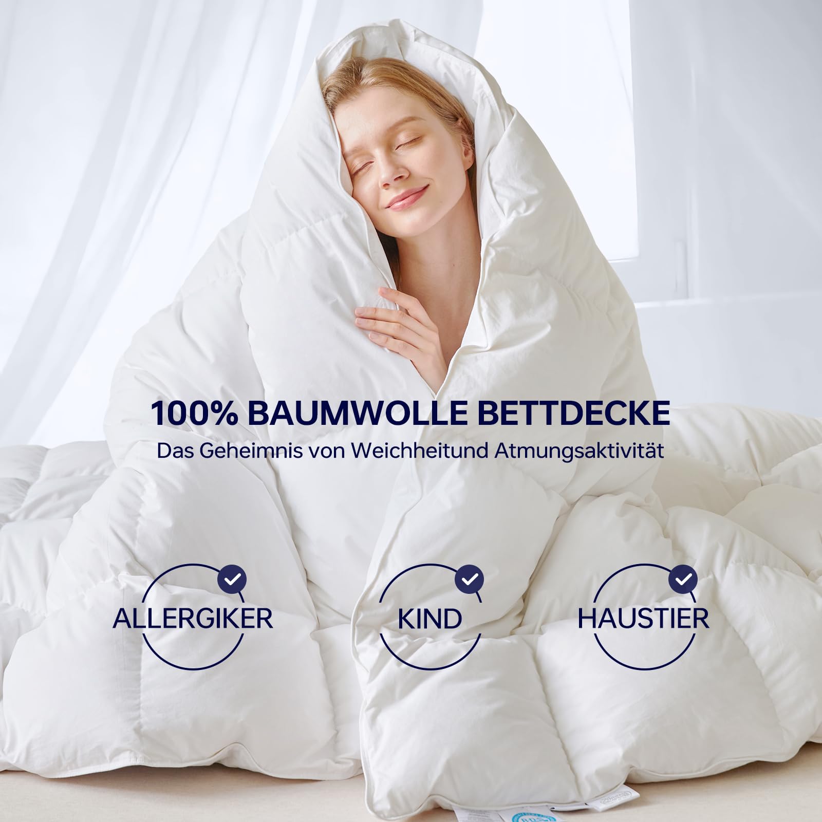 YLT Daunendecke 135x200, Bettdecke Daunen Weiß | Oeko-Tex 900g Daunen & Federn Gleichmäßige Füllung Daunendicht Waschbar Mittlere Wärme