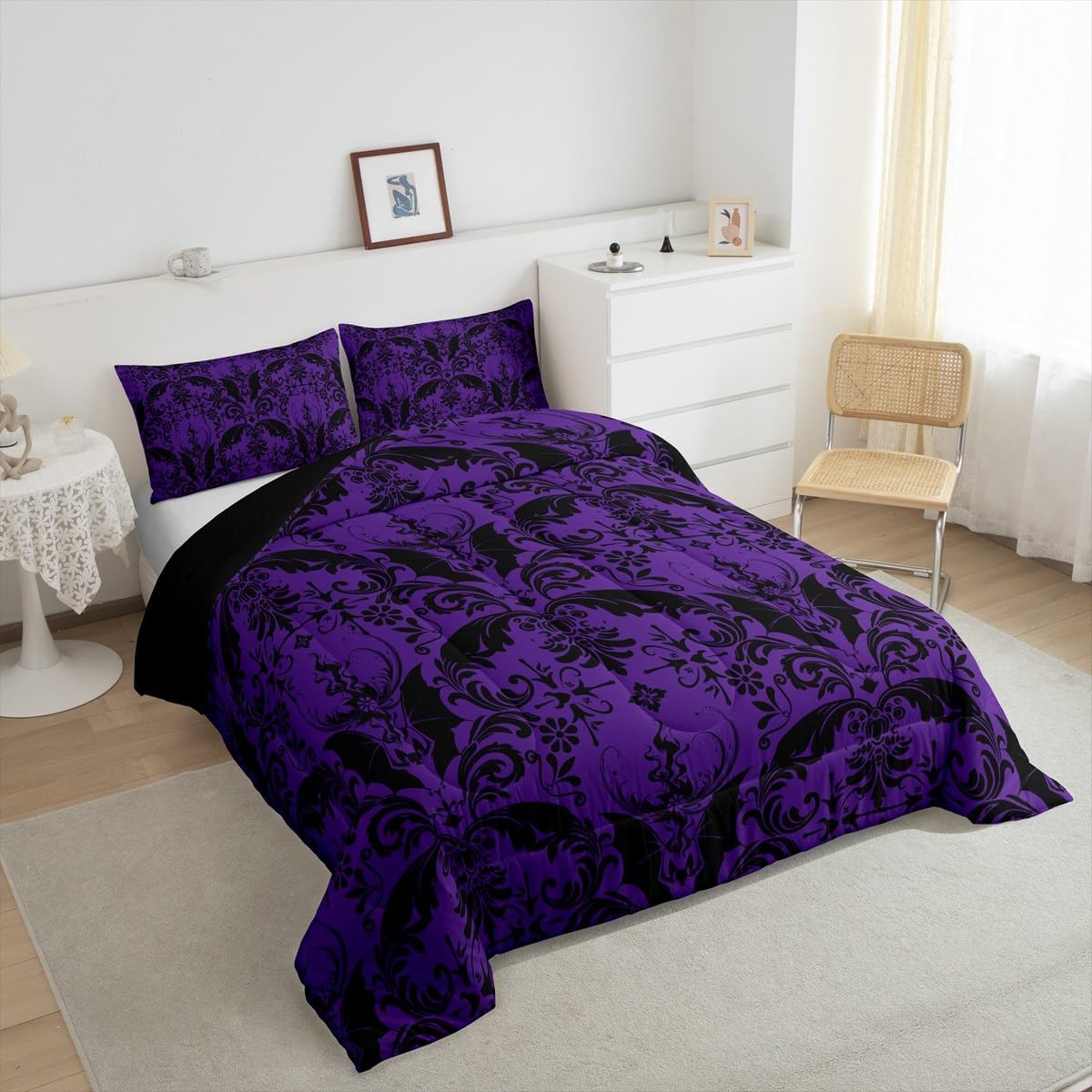 Feelyou Kids JacquardBedding Set Queen Size Boho Paisley Damask Duvet Quilt for Boys Girls Teens Bedroom Decor Vintage Damask Floral Comforter Set Breathable Soft Microfiber Purple with 2 Pillow Case
