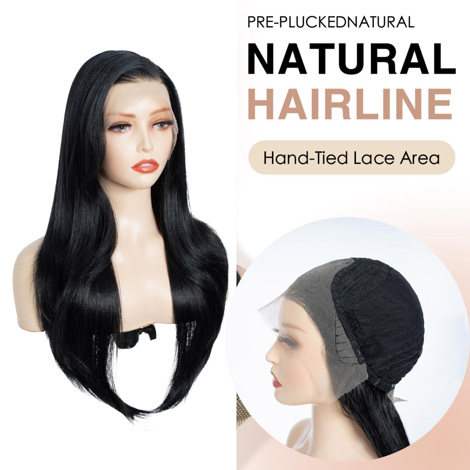 FASHION IDOL Parrucca per donna Sintetica con frangia frontale e coda di cavallo in split lace Hair Stitching Parrucca multicolore