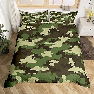 Erosebridal Army Green Camo Duvet Cover, Camouflage Bedding Set for Kids Boys Teens Adult Bedroom, Military Camo Comforter Cover Abstract Colorful Quilt Cover 3Pcs with 2 Pillow Cases, Queen