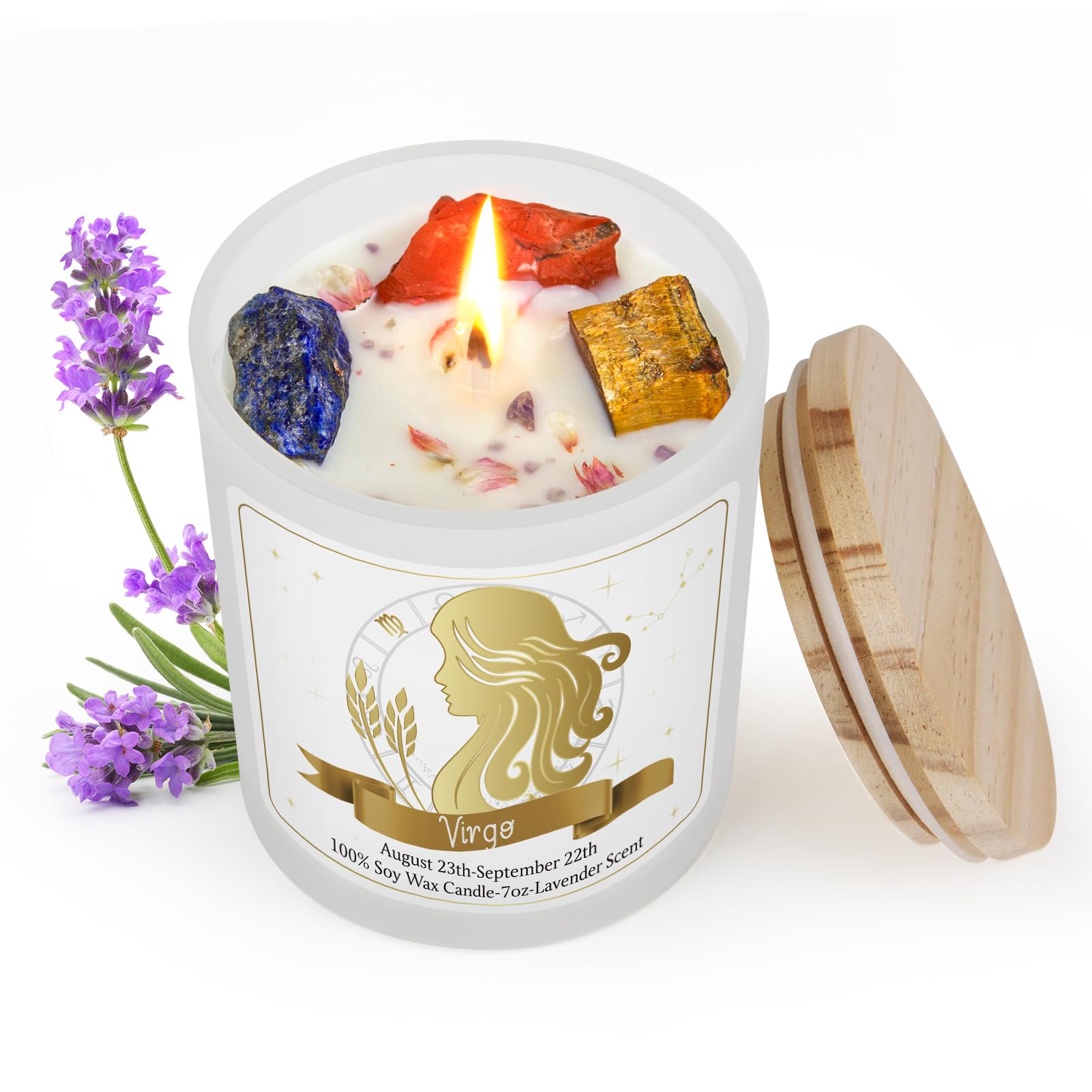 Virgo Scented Candle with Crystals and Healing Stones