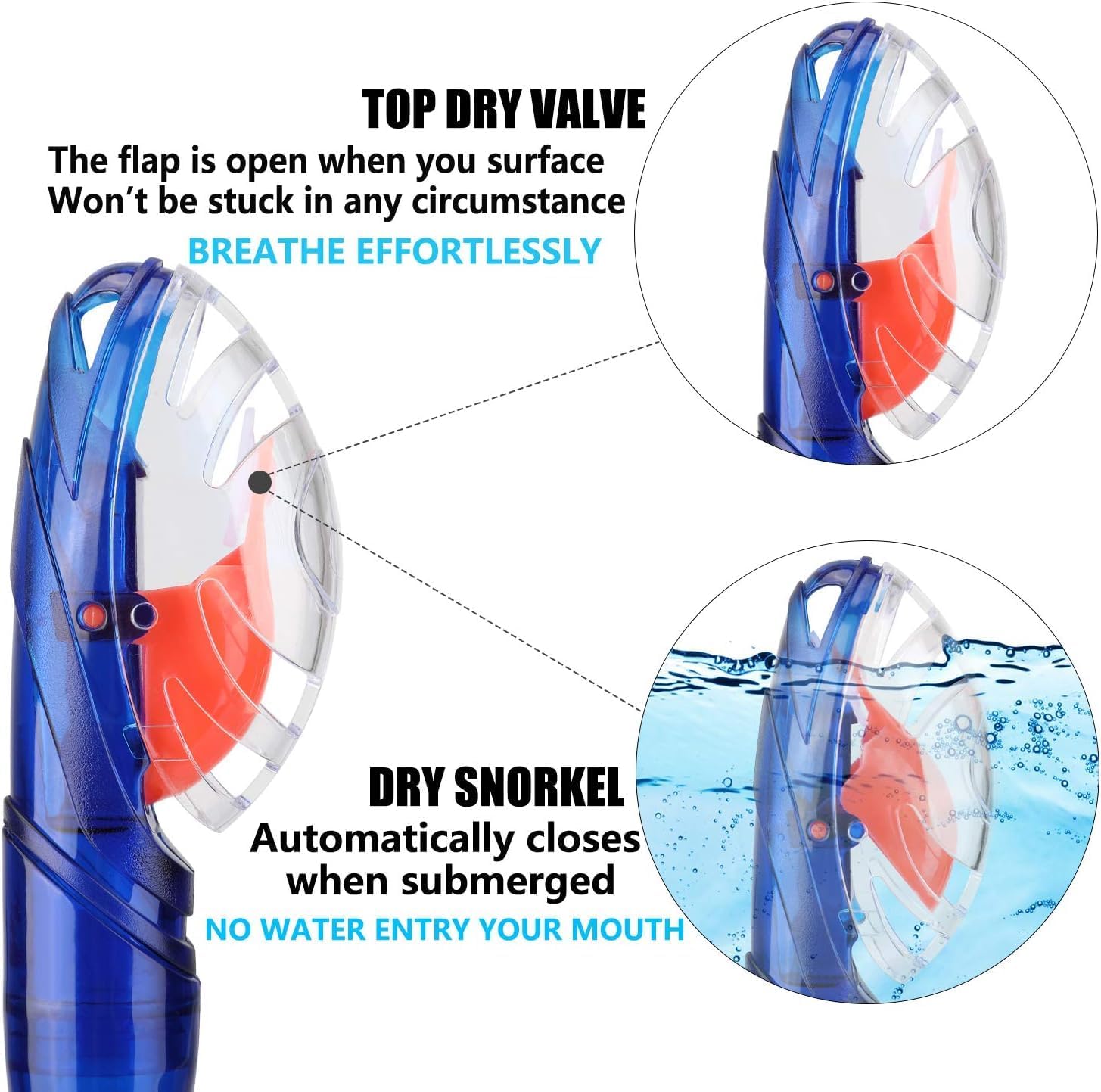 Aegend Diving Dry Snorkel for Adult & Youth - Snorkeling Gear with Top Dry Valve, Perfect for Snorkeling, Freediving, Swimming and Scuba Diving