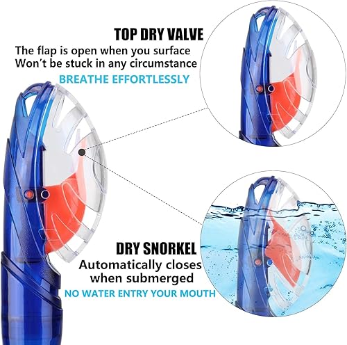 Miniatura 48 de Aegend Esnórquel seco, máscara de buceo fácil de respirar, esnórquel para esnórquel, buceo, buceo, apnea, natación, con válvula seca superior